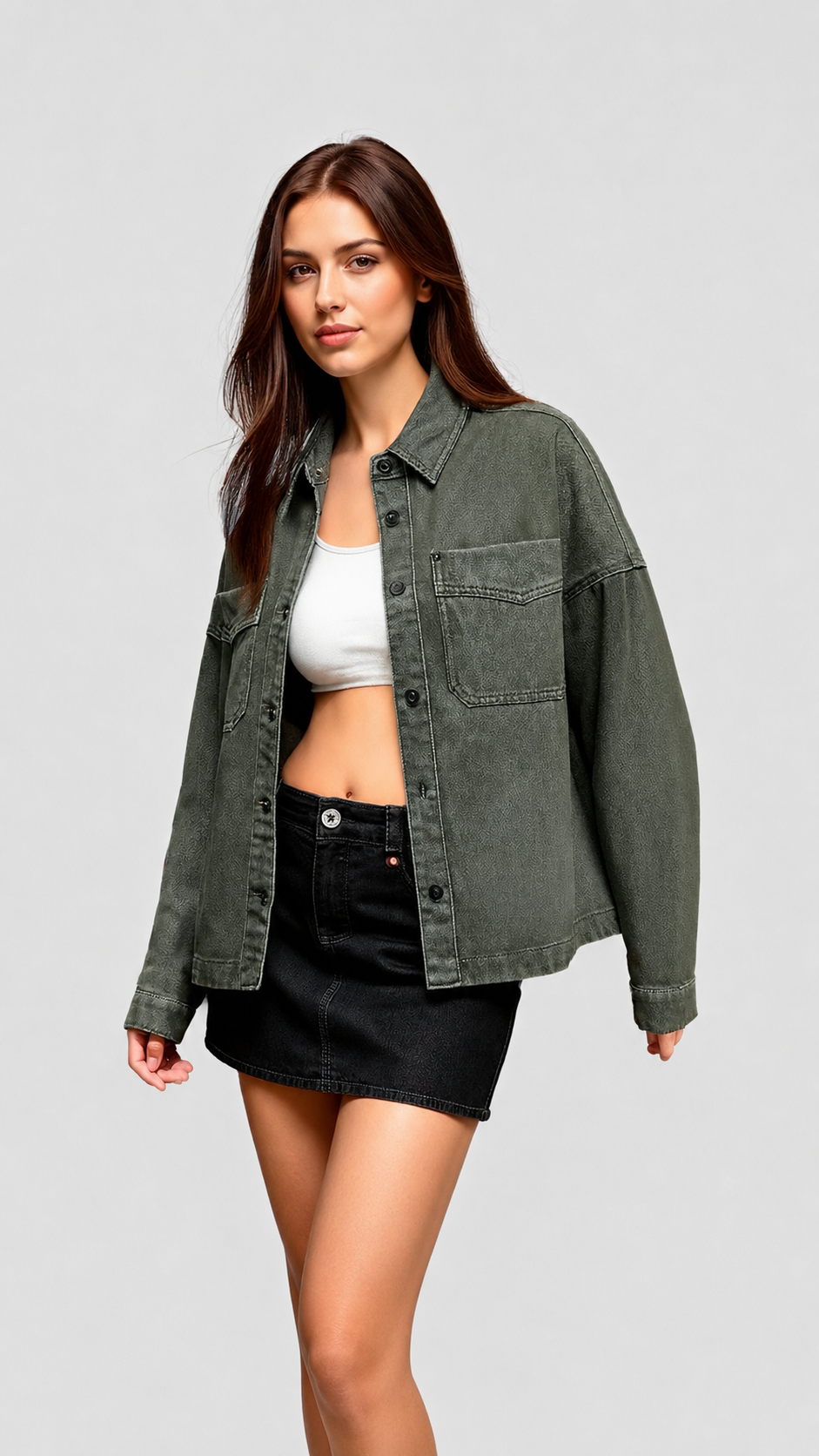 VELORA™ Bluehaven Oversized Denim Shacket