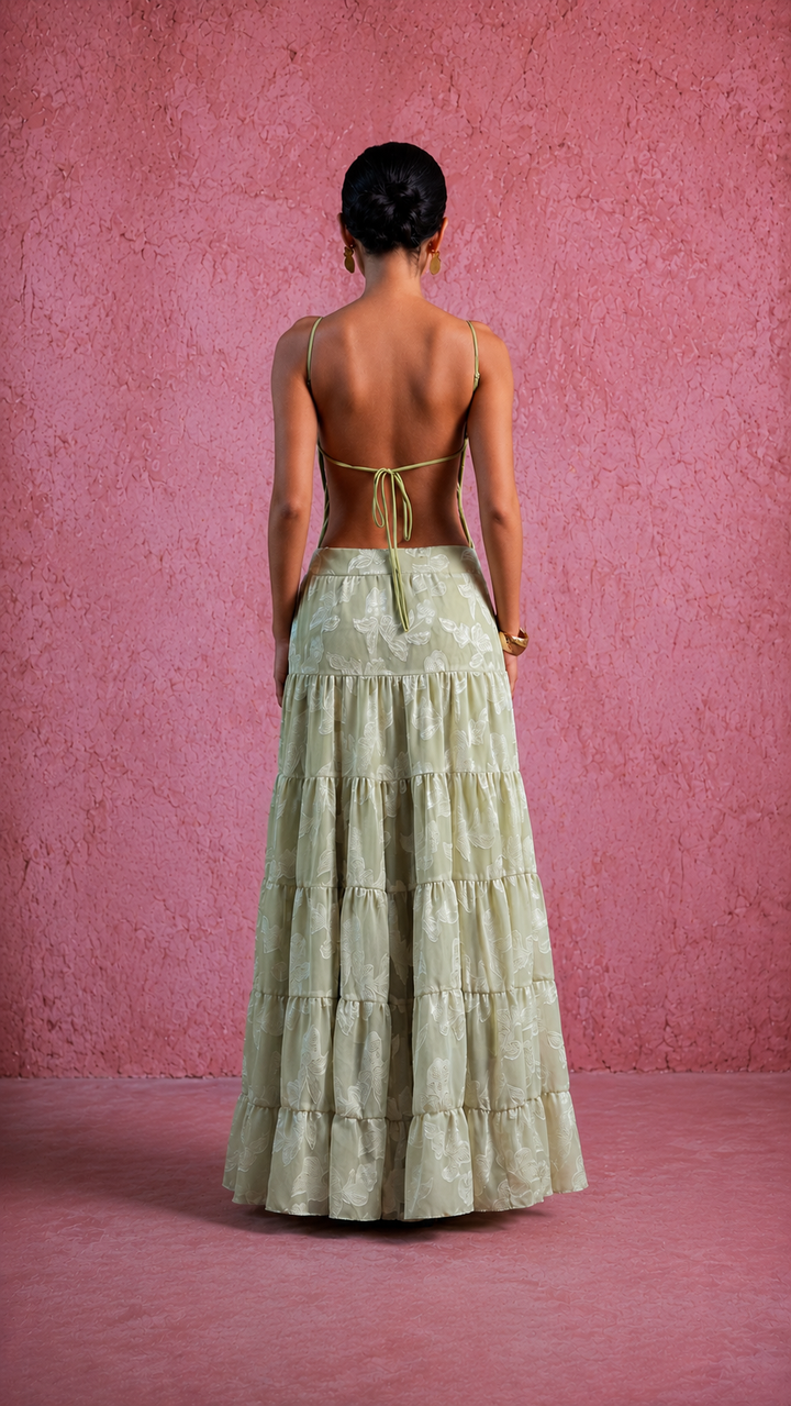 Sage Whisper Backless Maxi Dress