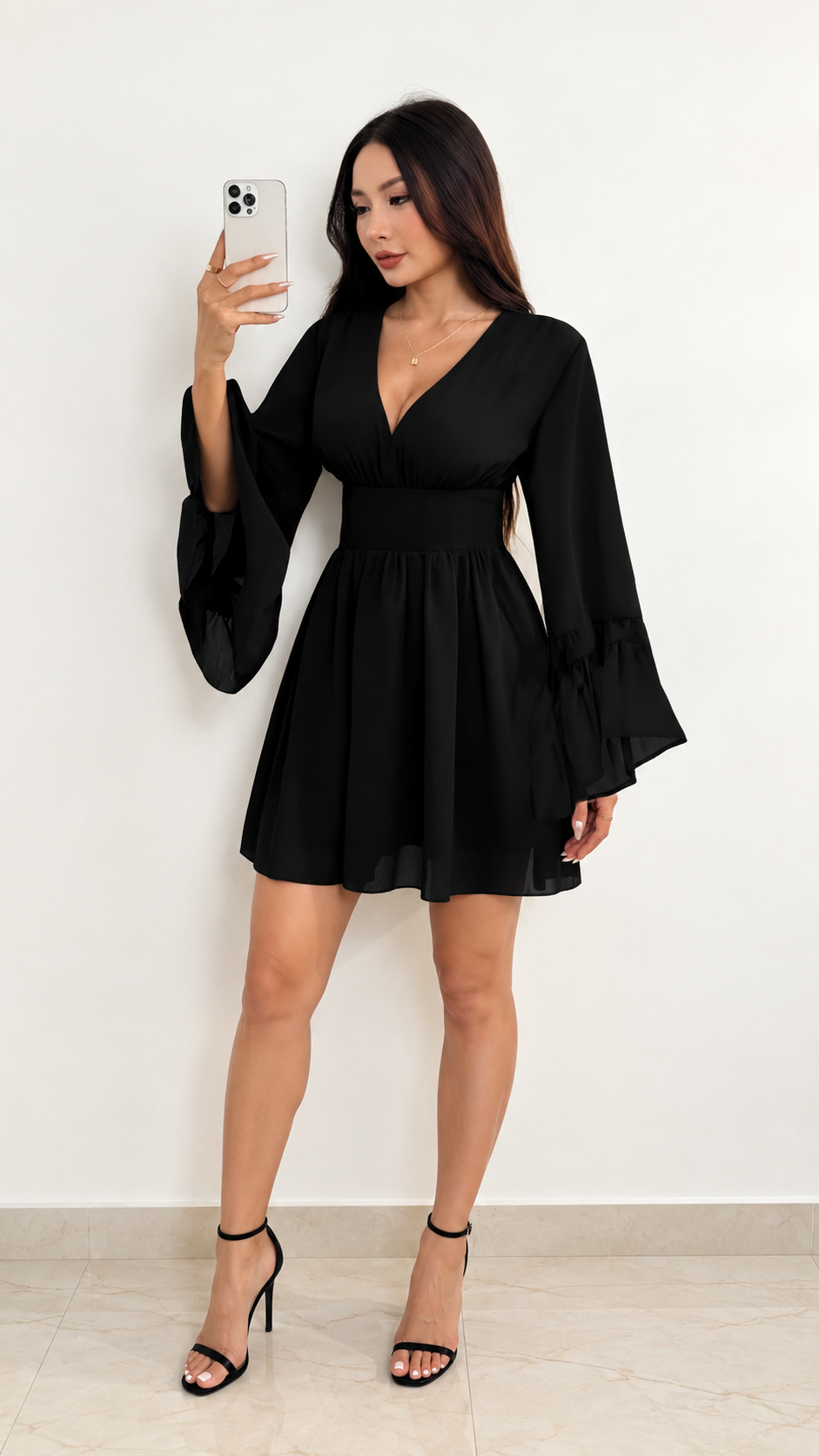 VELORIA™ Celeste Bell-Sleeve Mini Dress