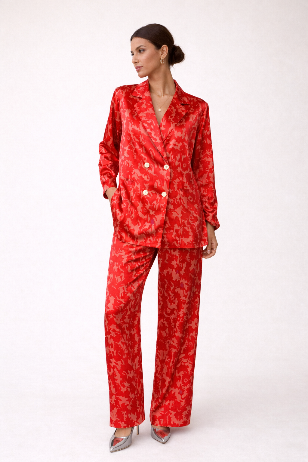 Camille Women's Elegant Floral Print Blazer and Trousers Set