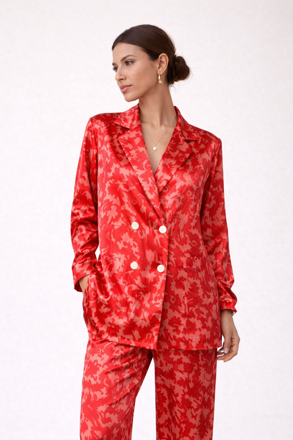 Camille Women's Elegant Floral Print Blazer and Trousers Set