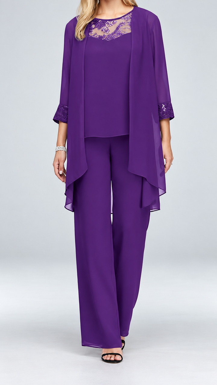 Lace Elegance Three-Piece Trouser Set