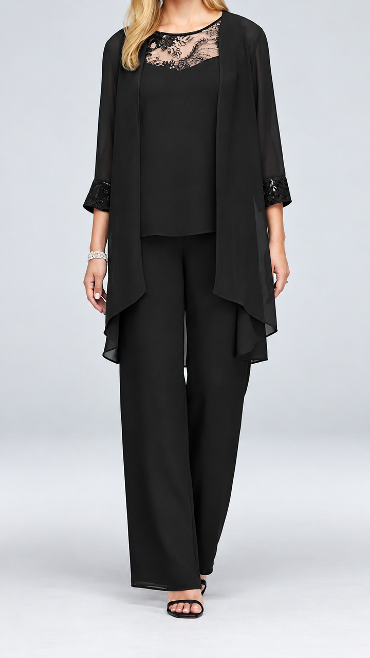 Lace Elegance Three-Piece Trouser Set
