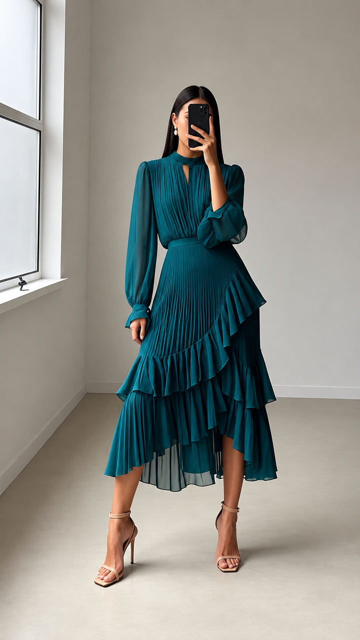 The Amara Pleated Ruffle Dress