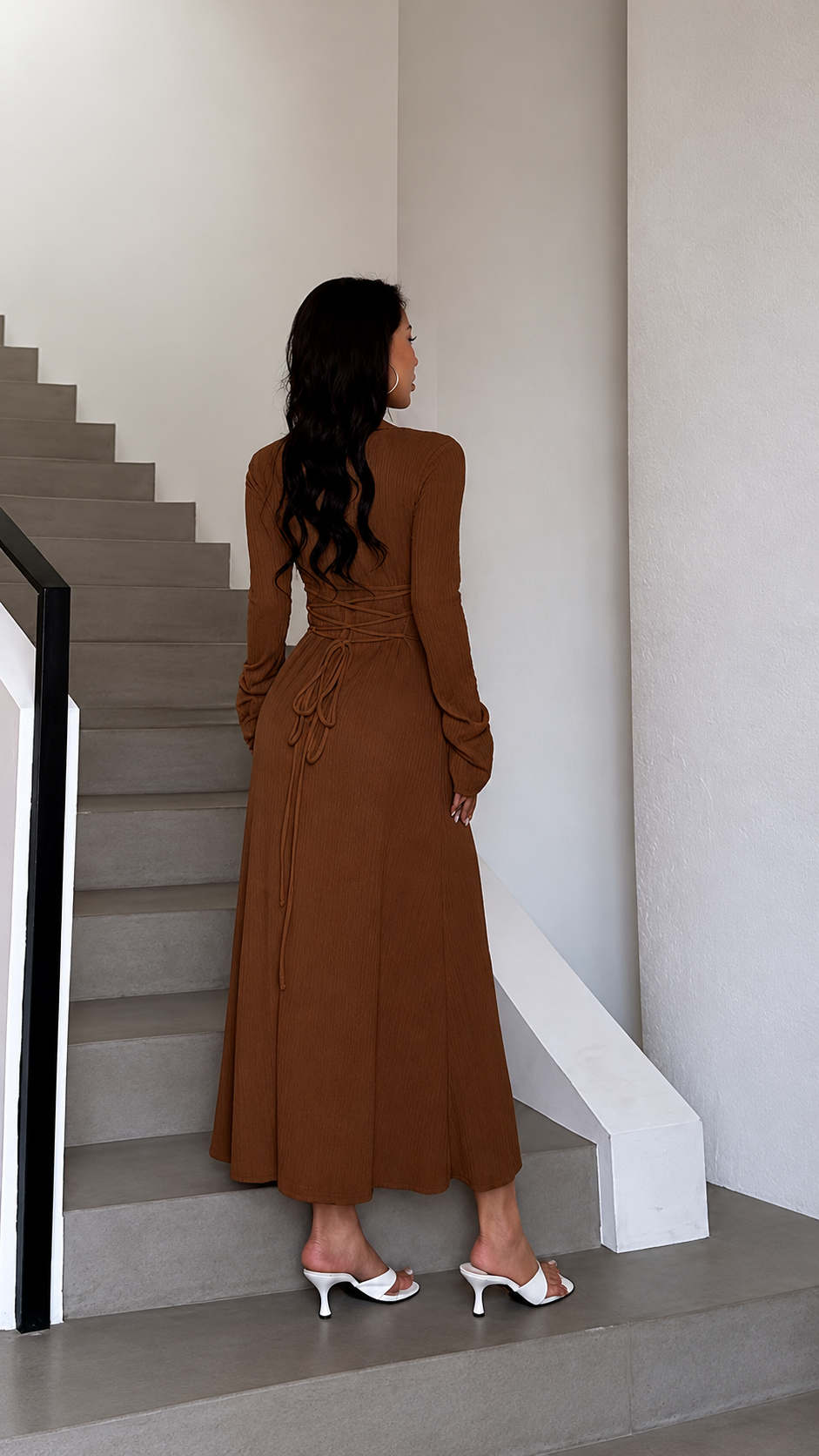 The Elara Lace-Up Midi Dress