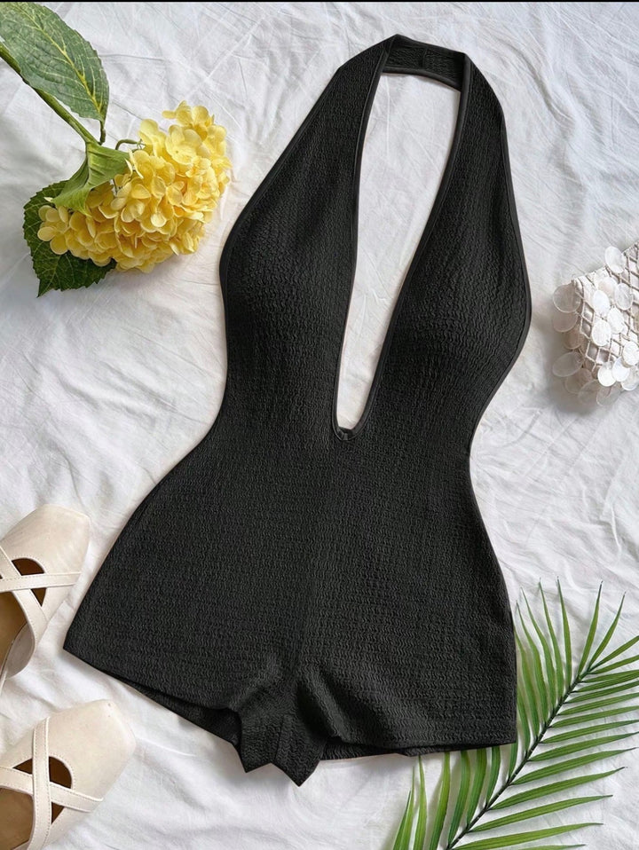 Striped Knit Halter Romper