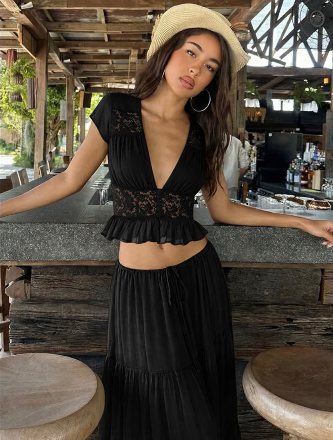 Noir Amara Lace Maxi Set