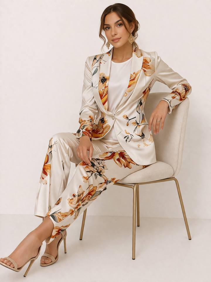 Irina Women's Elegant Floral Print Blazer and Trousers Set