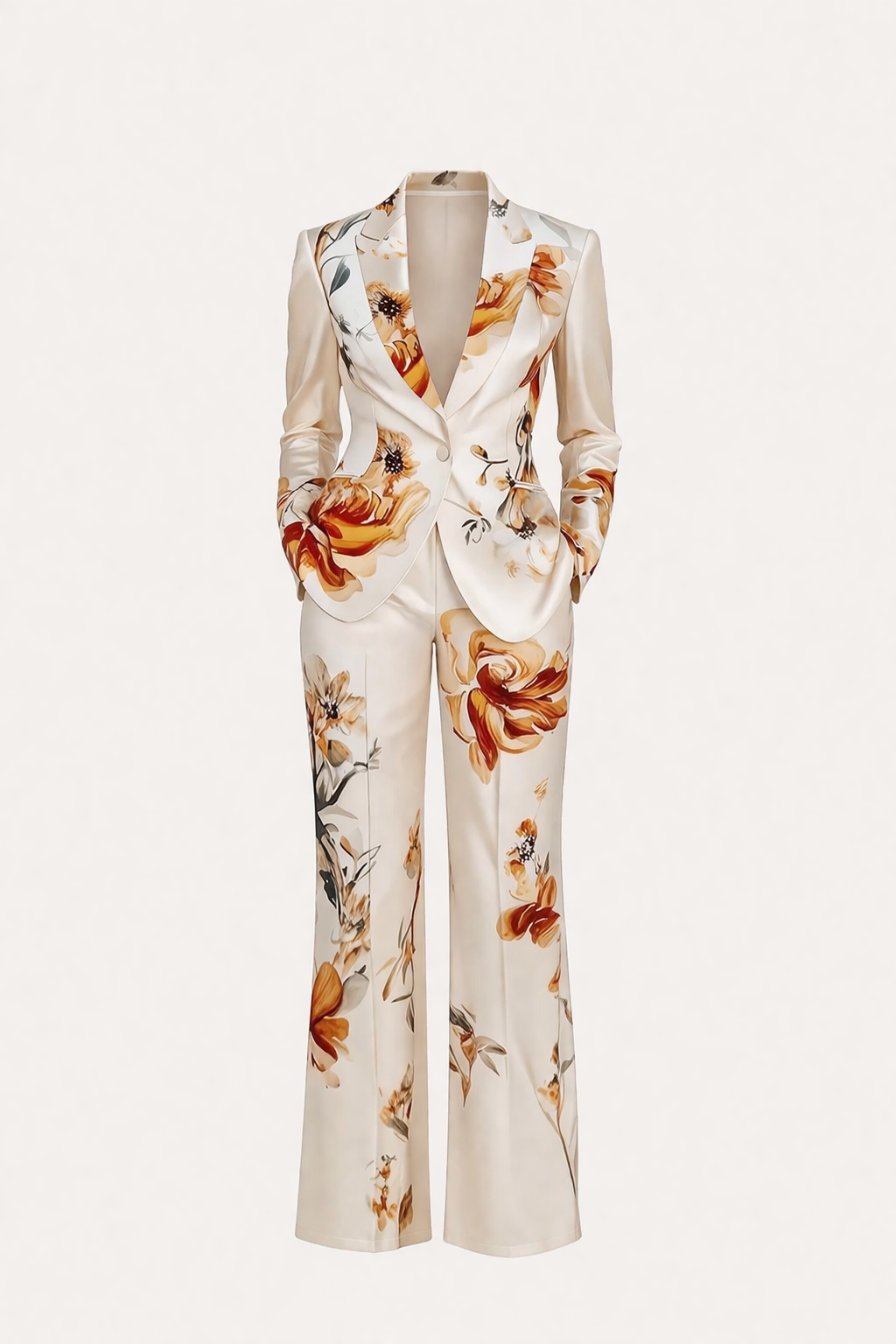 Irina Women's Elegant Floral Print Blazer and Trousers Set