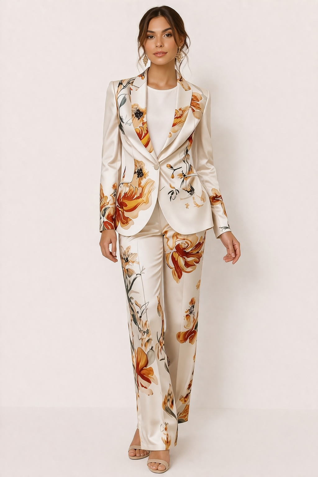 Irina Women's Elegant Floral Print Blazer and Trousers Set