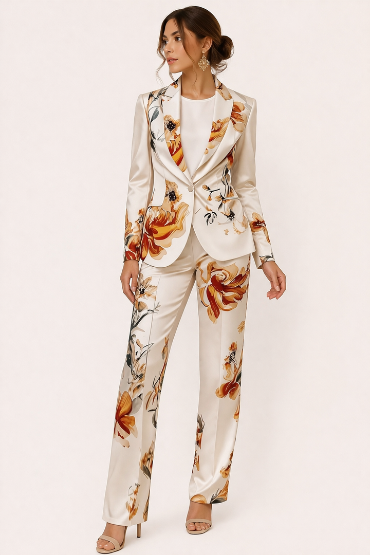 Irina Women's Elegant Floral Print Blazer and Trousers Set