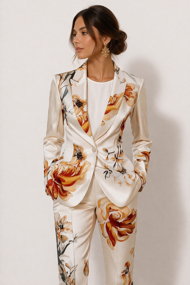 Irina Women's Elegant Floral Print Blazer and Trousers Set
