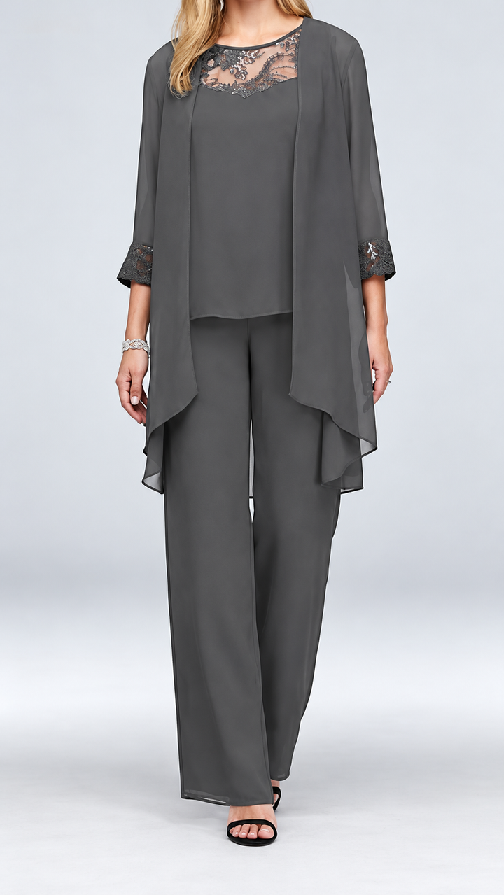 Lace Elegance Three-Piece Trouser Set