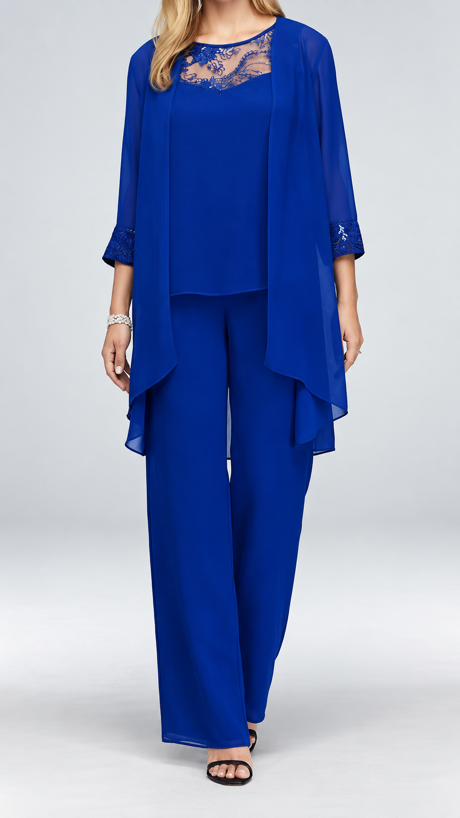 Lace Elegance Three-Piece Trouser Set