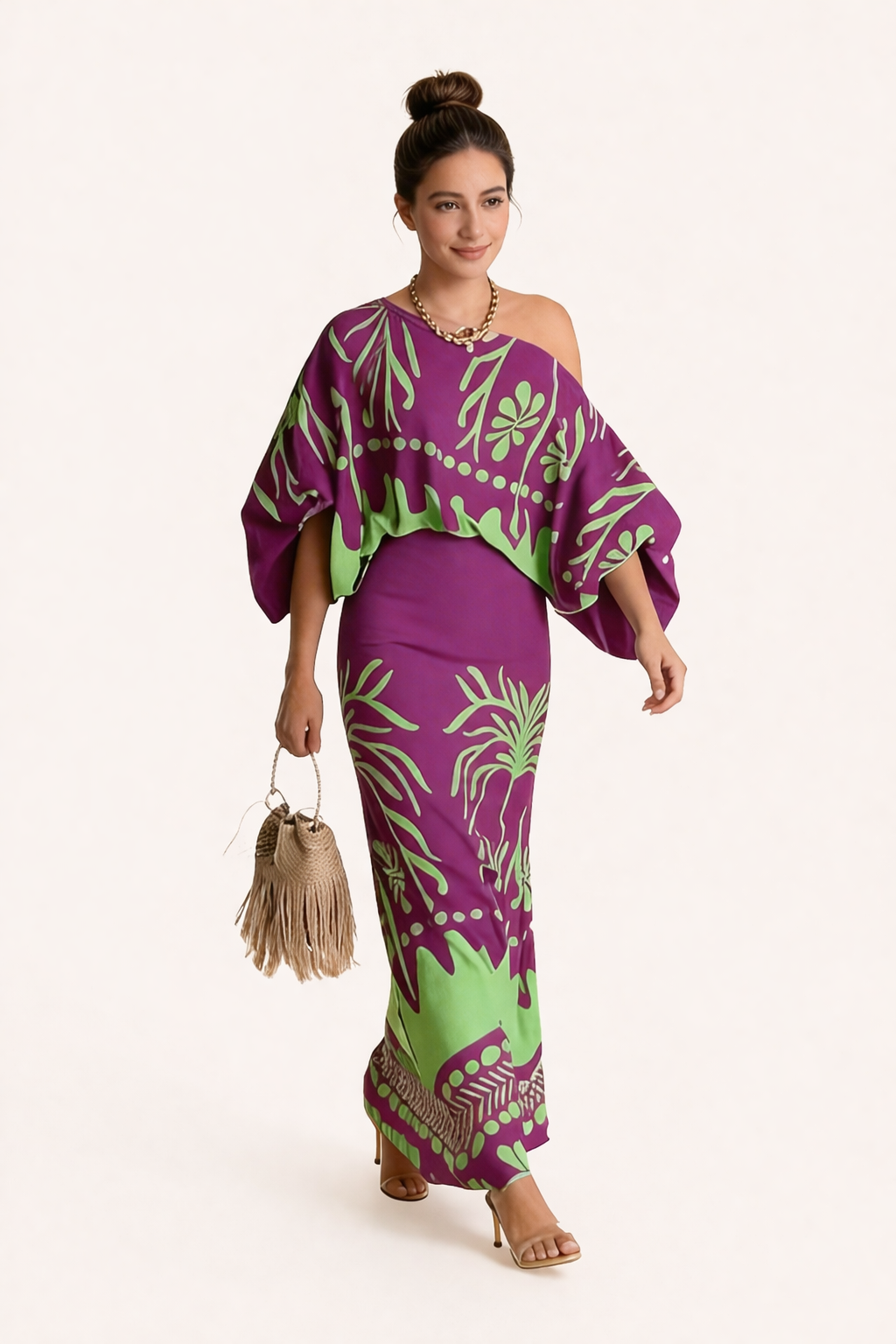 Helene Women's Spring Print Blouse and Long Skirt Set