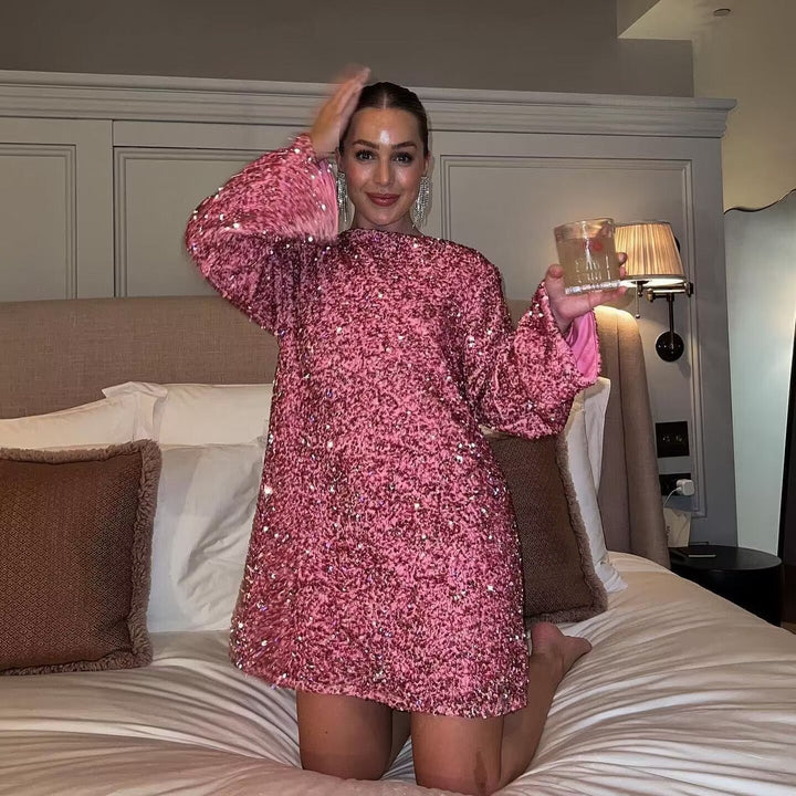 CLEMENTINE™ - Sparkling Long Sleeve Party Dress
