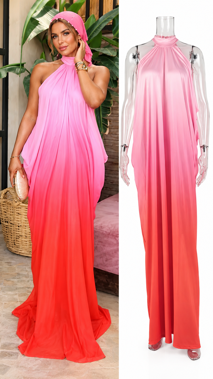 ROSÉA — Sunset Ombré Halter Maxi Dress