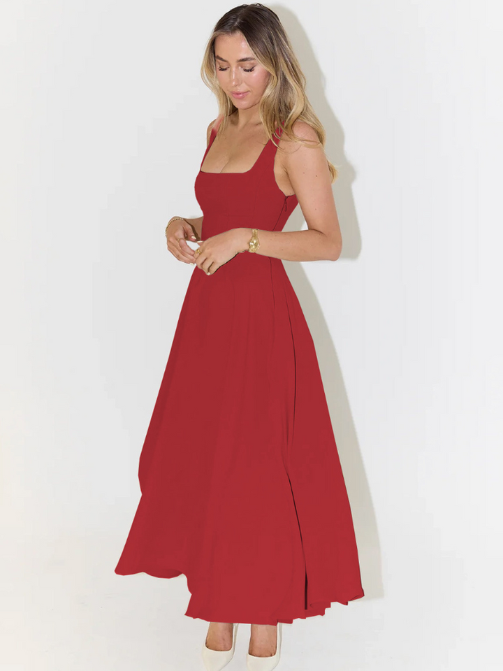 Trinity - Elegant Solid Sleeveless A-Line Midi Dress