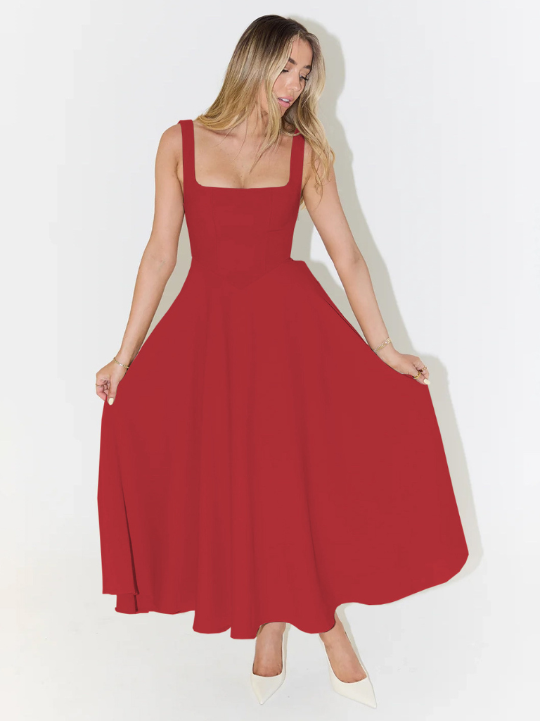 Trinity - Elegant Solid Sleeveless A-Line Midi Dress