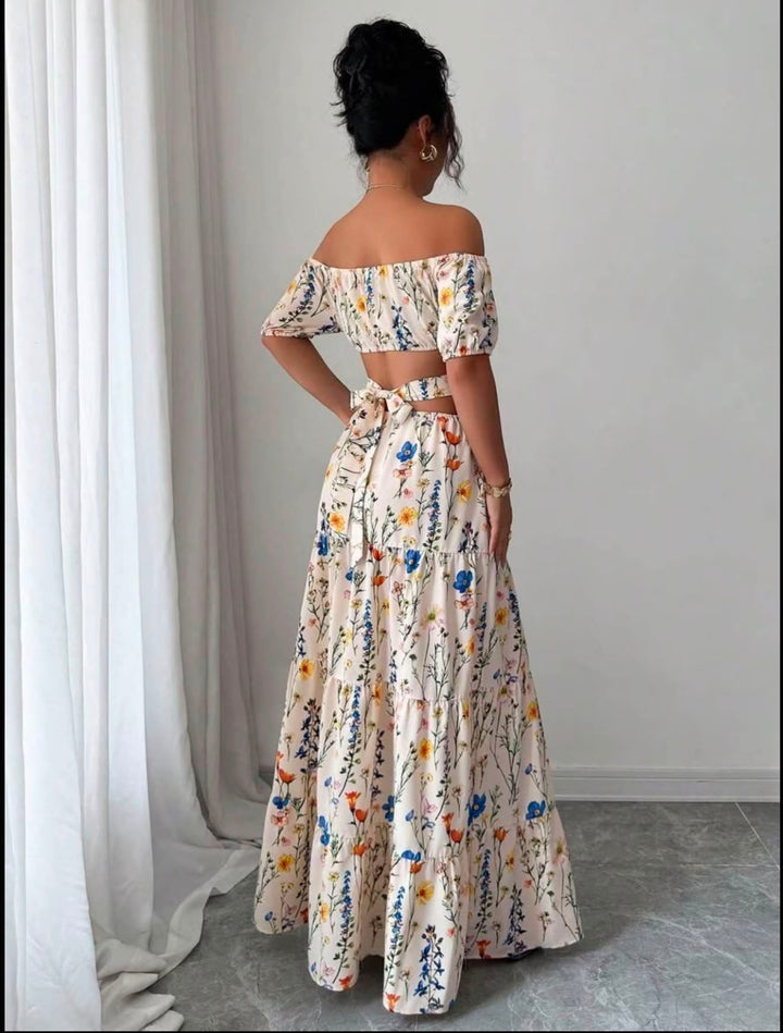 Élan Fleur Off-Shoulder Maxi Dress