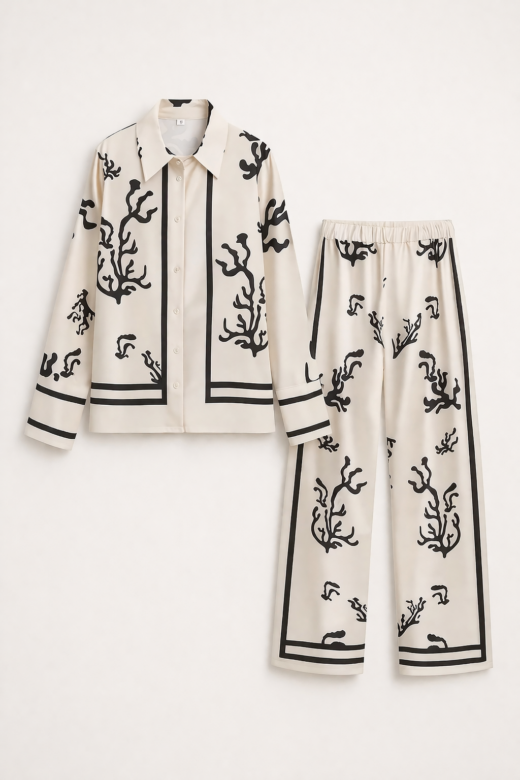 Women's elegant Peony print blouse and wide-leg trousers set