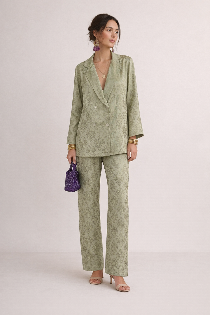 Camille Women's Elegant Floral Print Blazer and Trousers Set
