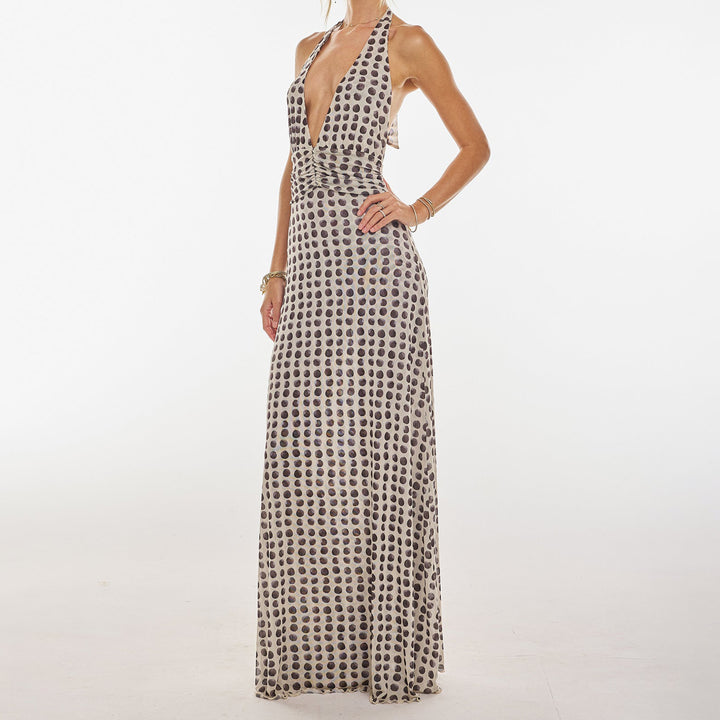 Combhasaki™Sleeveless Tie-Up Halter Maxi Dress