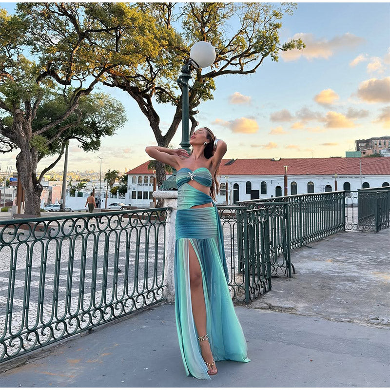 VEITCHE Azure Tide Gradient Maxi Dress