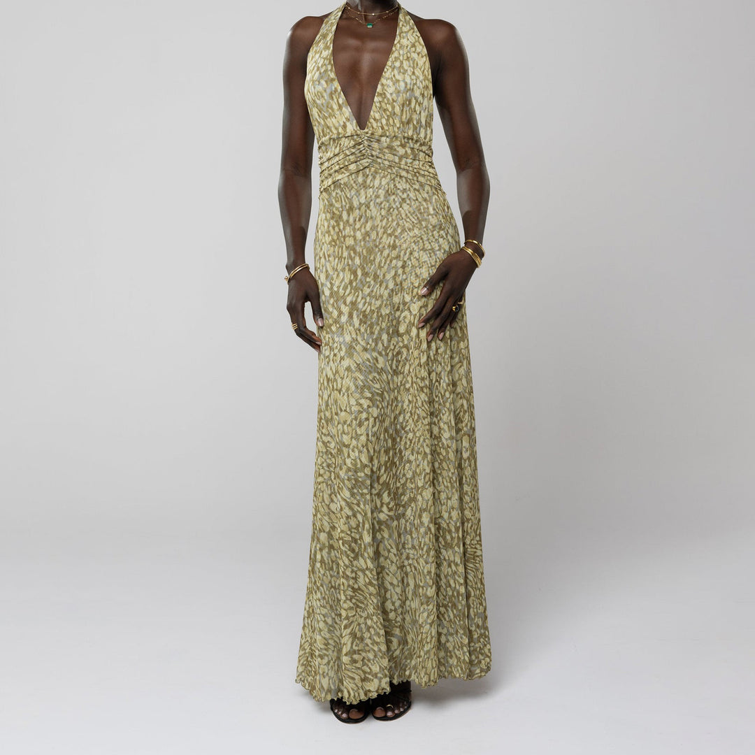 Combhasaki™Sleeveless Tie-Up Halter Maxi Dress