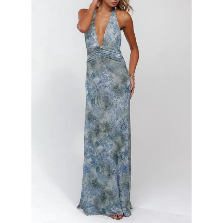 Combhasaki™Sleeveless Tie-Up Halter Maxi Dress
