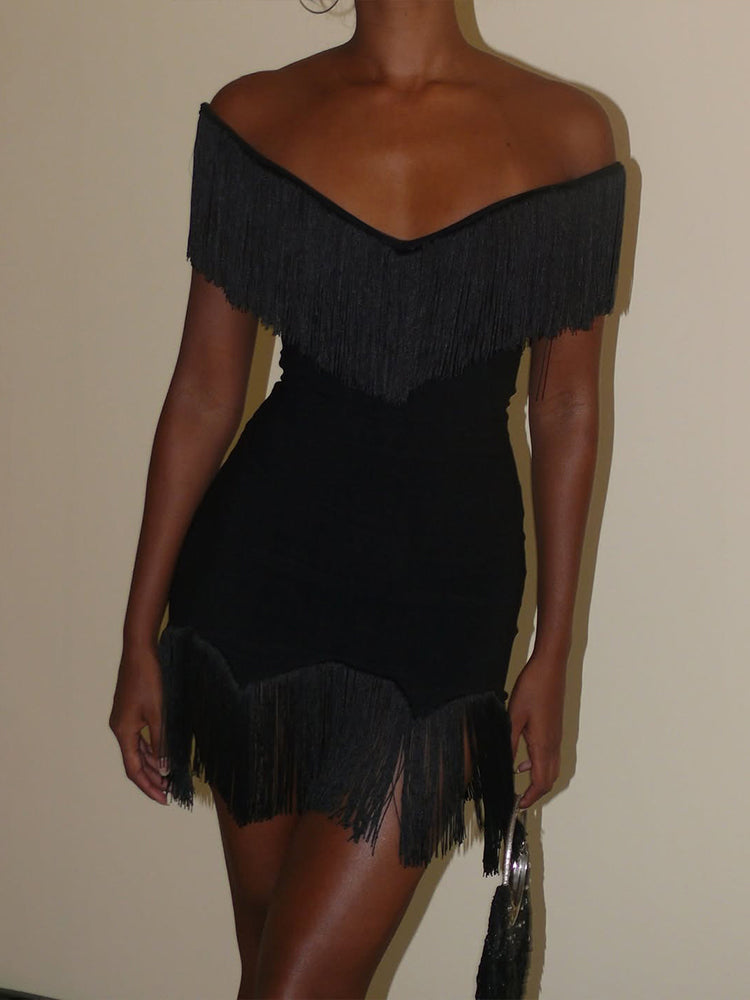 Midnight Tassel Backless Mini Dress