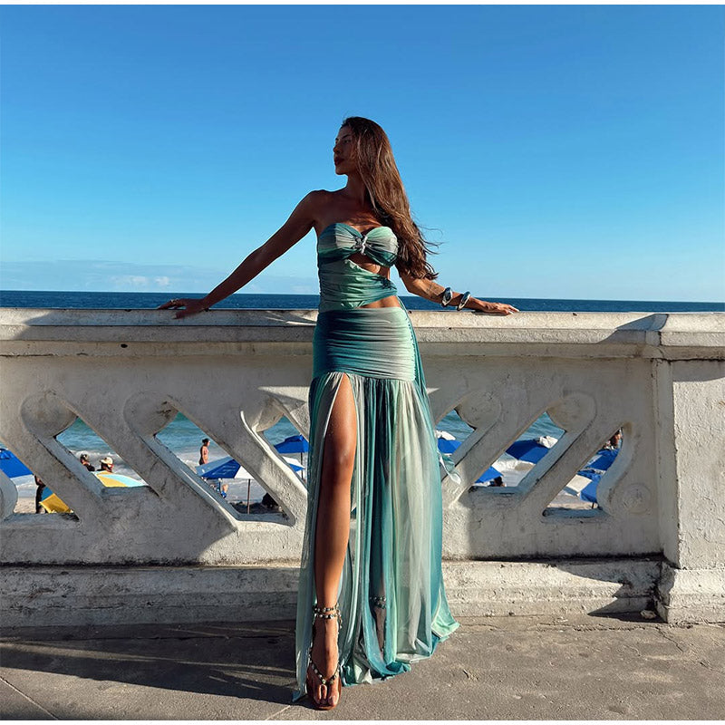 VEITCHE Azure Tide Gradient Maxi Dress