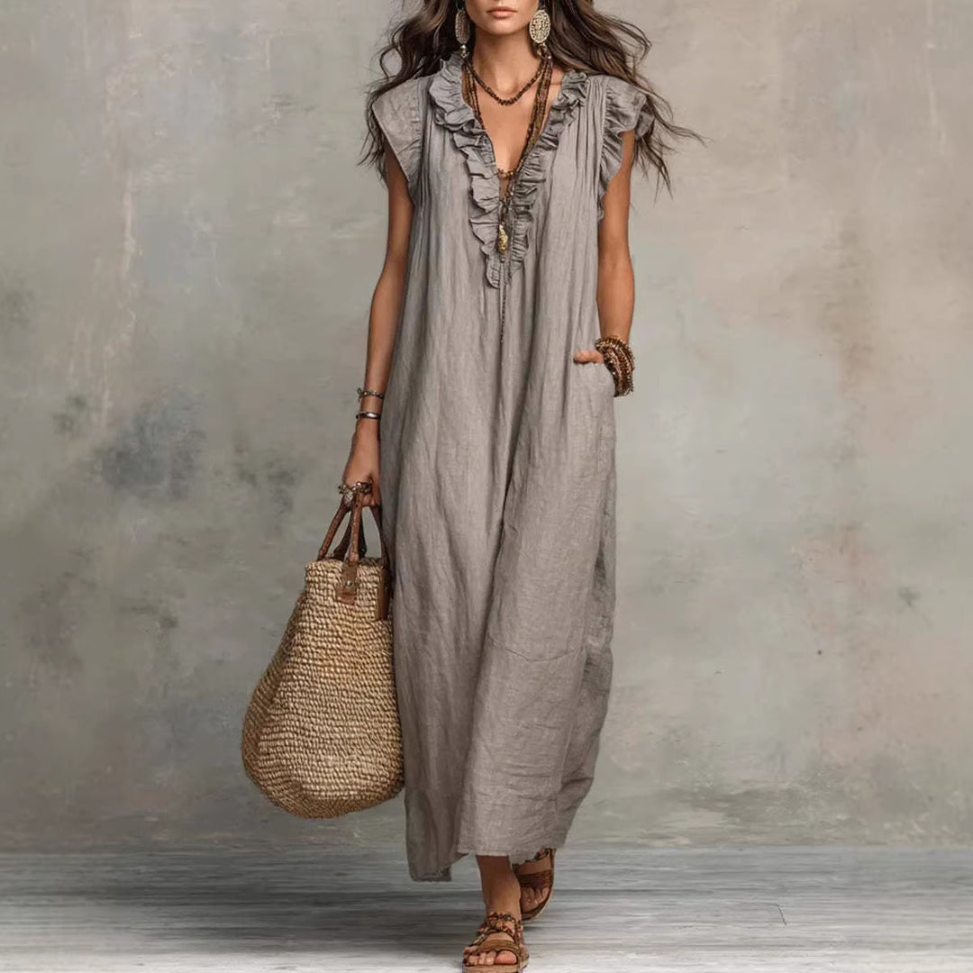 Elara Ruffle Pocket Midi Dress