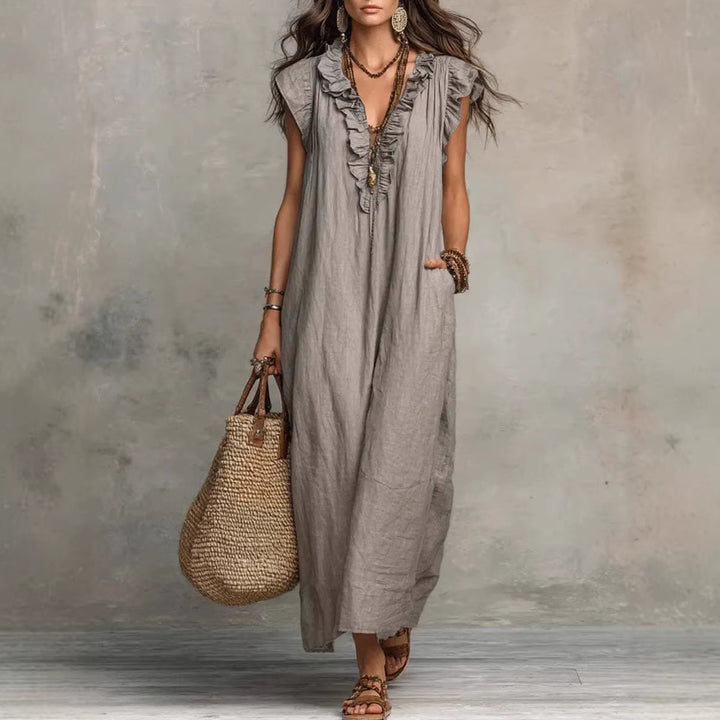 Elara Ruffle Pocket Midi Dress