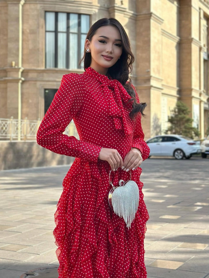 Elowen Polka Dot Mesh Maxi Dress
