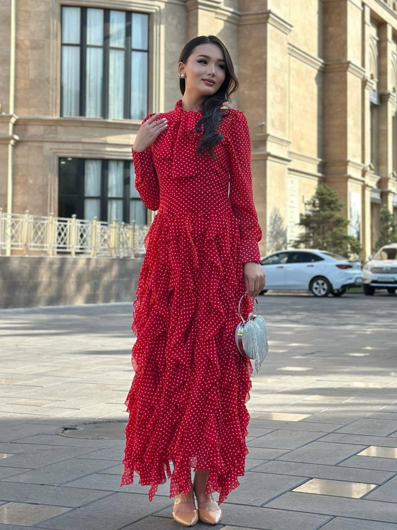 Elowen Polka Dot Mesh Maxi Dress