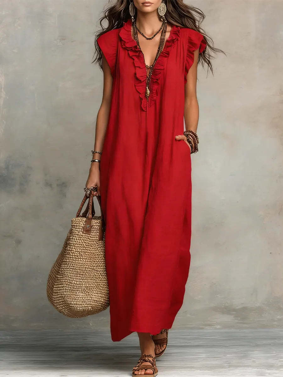Elara Ruffle Pocket Midi Dress