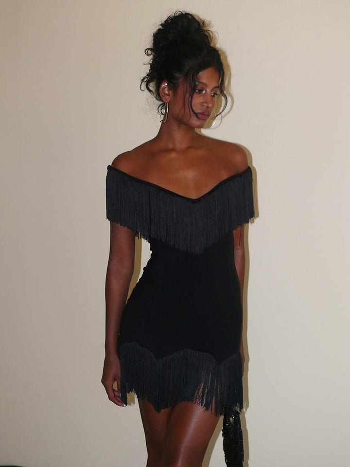 Midnight Tassel Backless Mini Dress