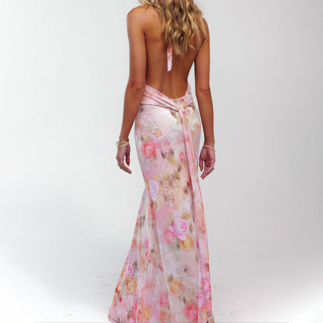Combhasaki™Sleeveless Tie-Up Halter Maxi Dress