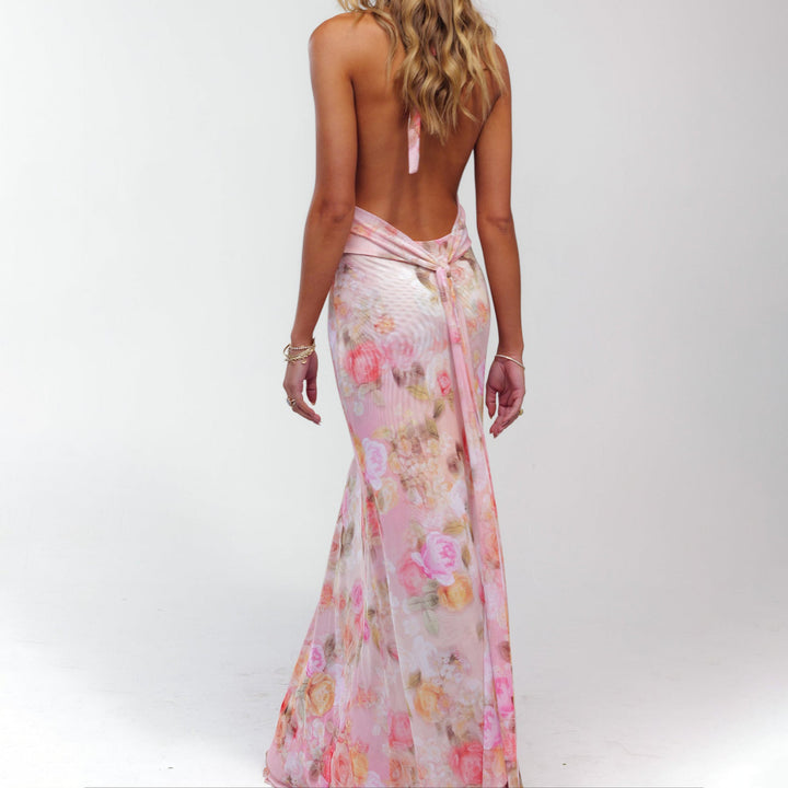 Combhasaki™Sleeveless Tie-Up Halter Maxi Dress