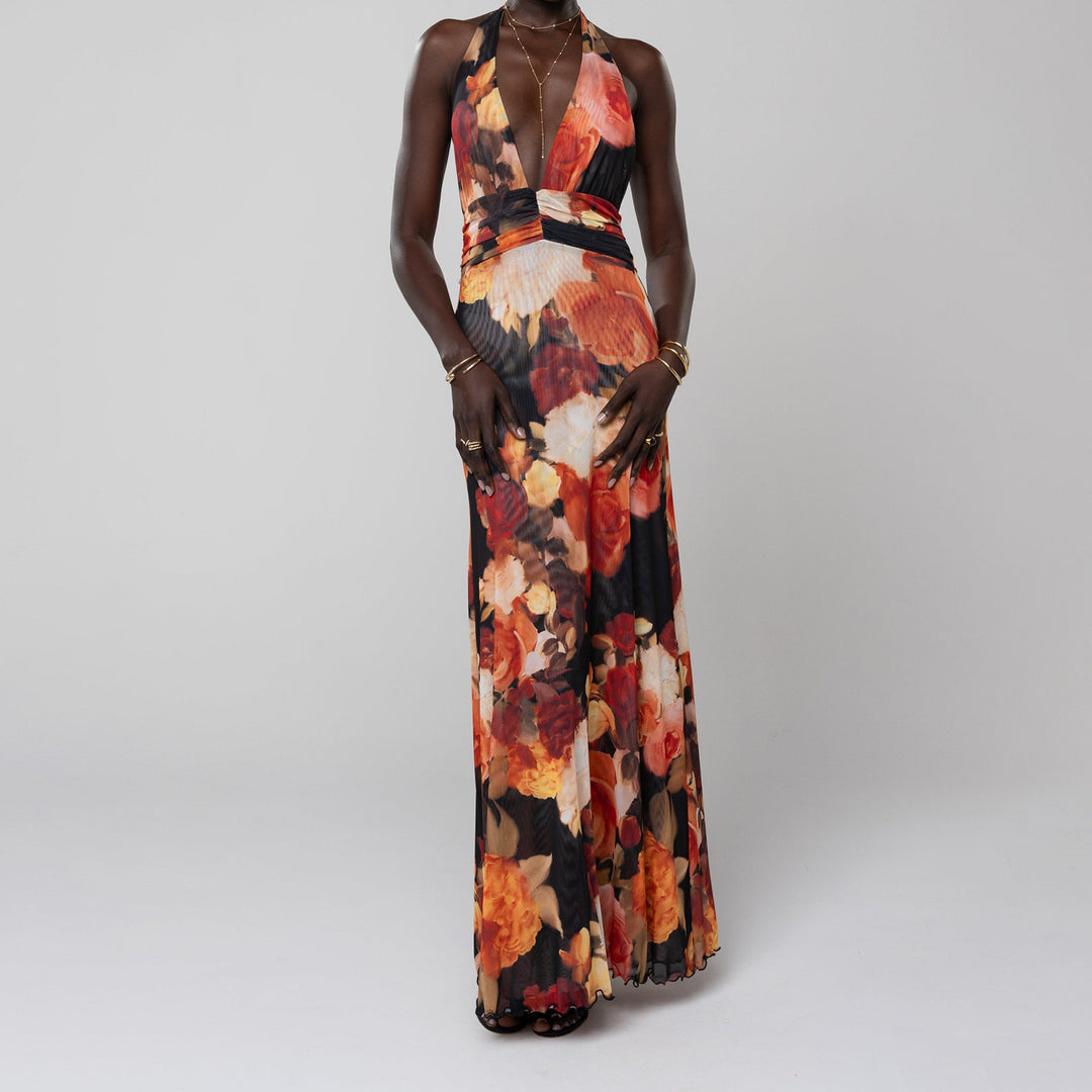 Combhasaki™Sleeveless Tie-Up Halter Maxi Dress