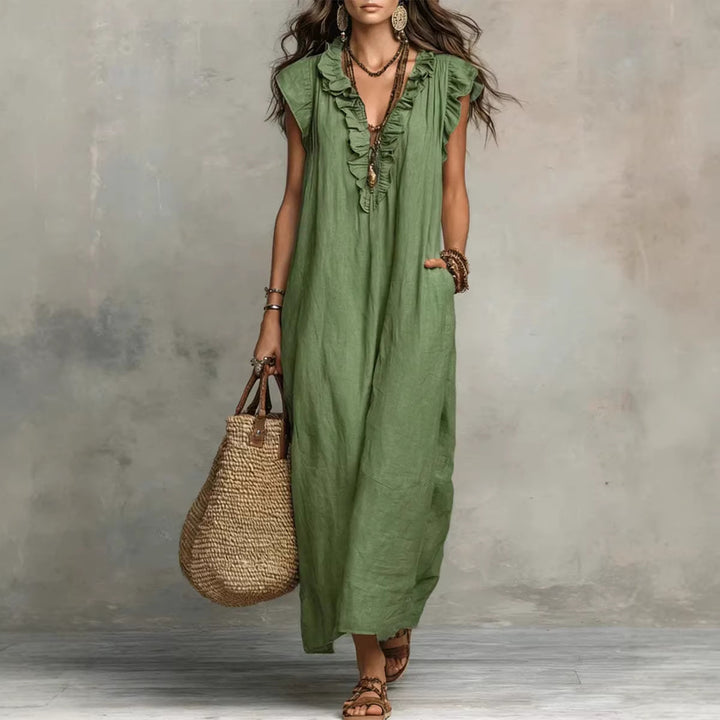 Elara Ruffle Pocket Midi Dress