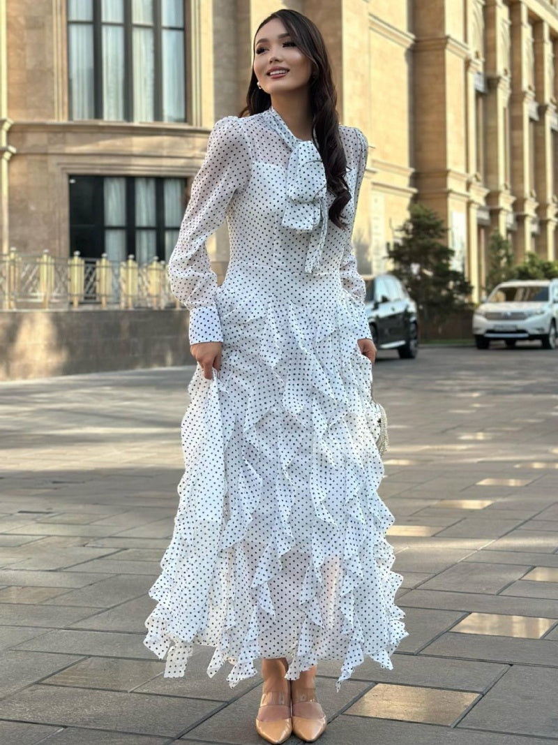 Elowen Polka Dot Mesh Maxi Dress