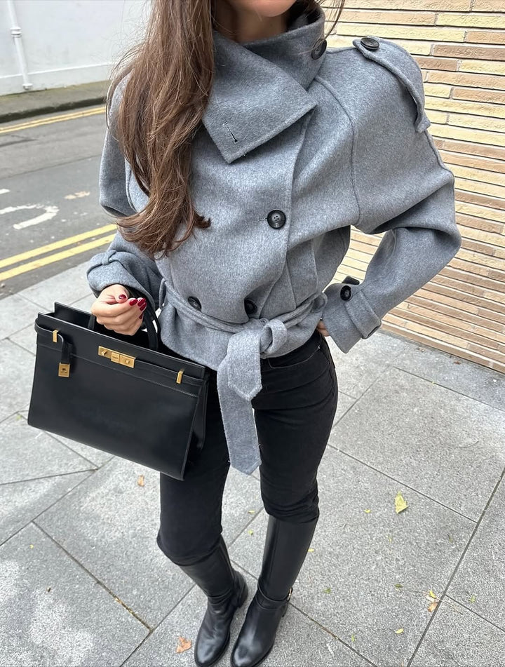 The Elowyn High-Collar Double-Breasted Coat