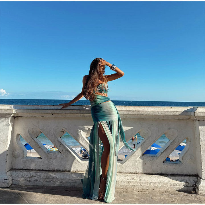 VEITCHE Azure Tide Gradient Maxi Dress
