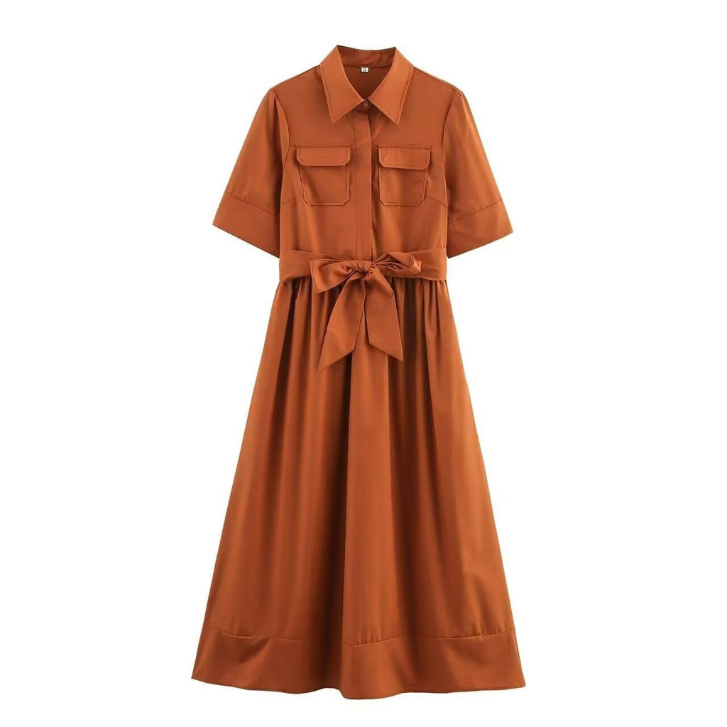 Lunaria™ Sash-Waist Midi Shirt Dress