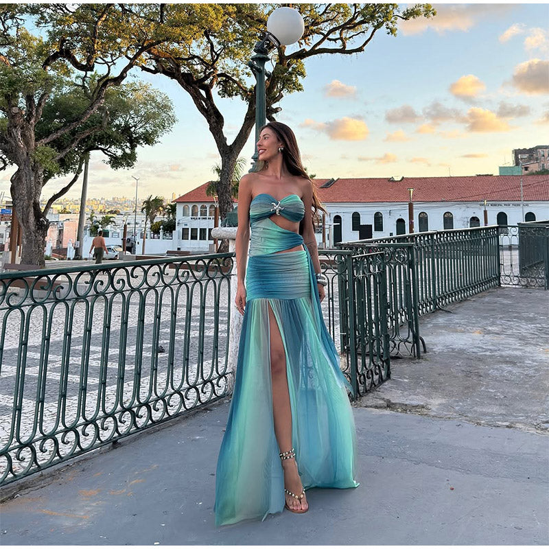 VEITCHE Azure Tide Gradient Maxi Dress