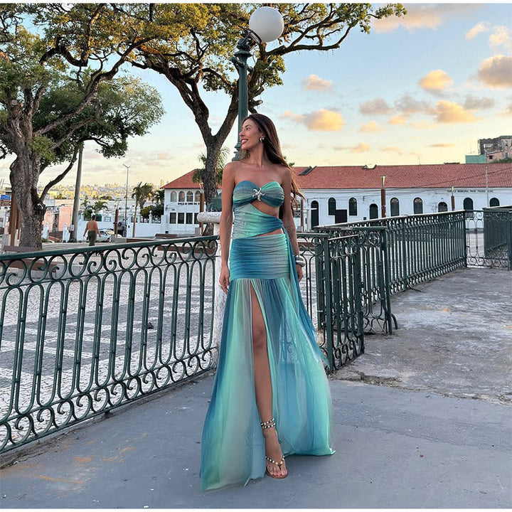 VEITCHE Azure Tide Gradient Maxi Dress