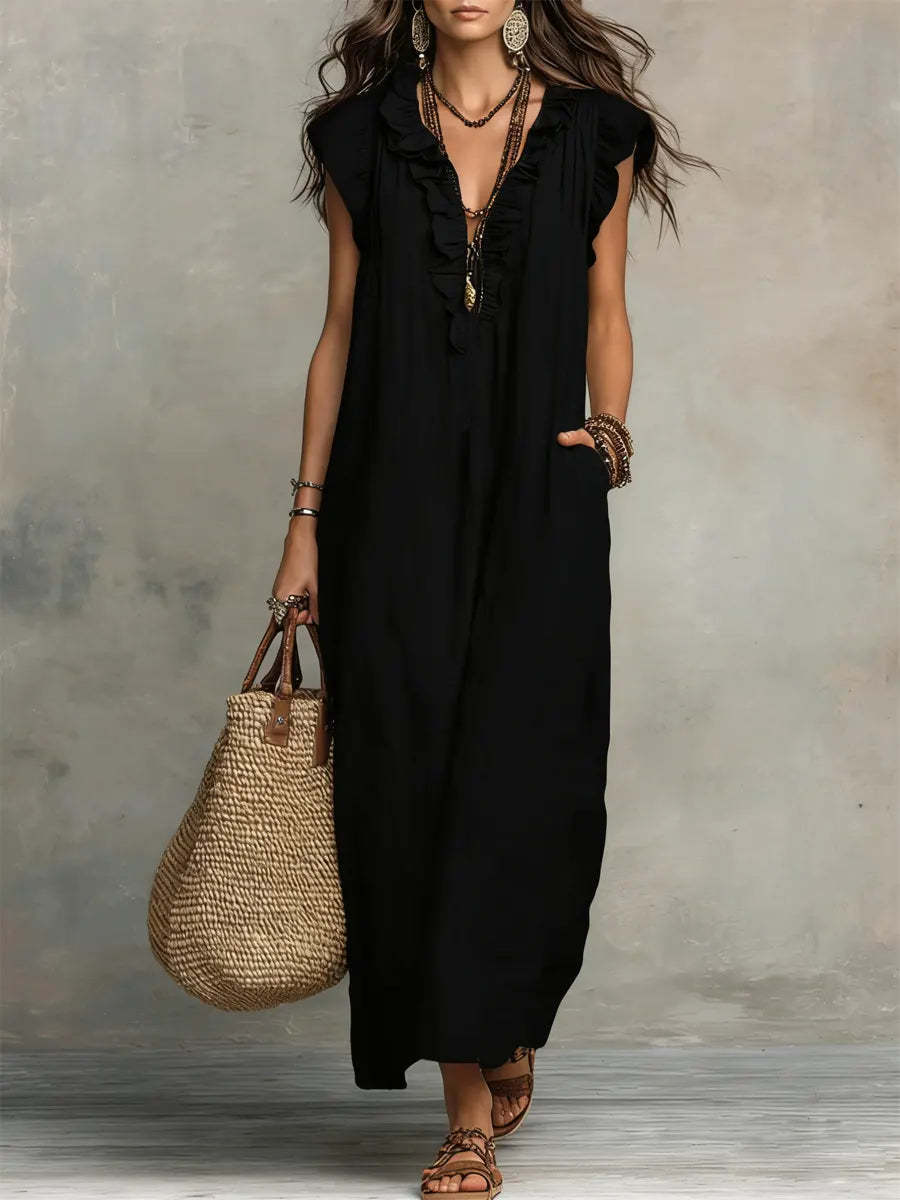 Elara Ruffle Pocket Midi Dress