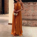 Kyla - Chic Pleated Halter Neck Maxi Dress